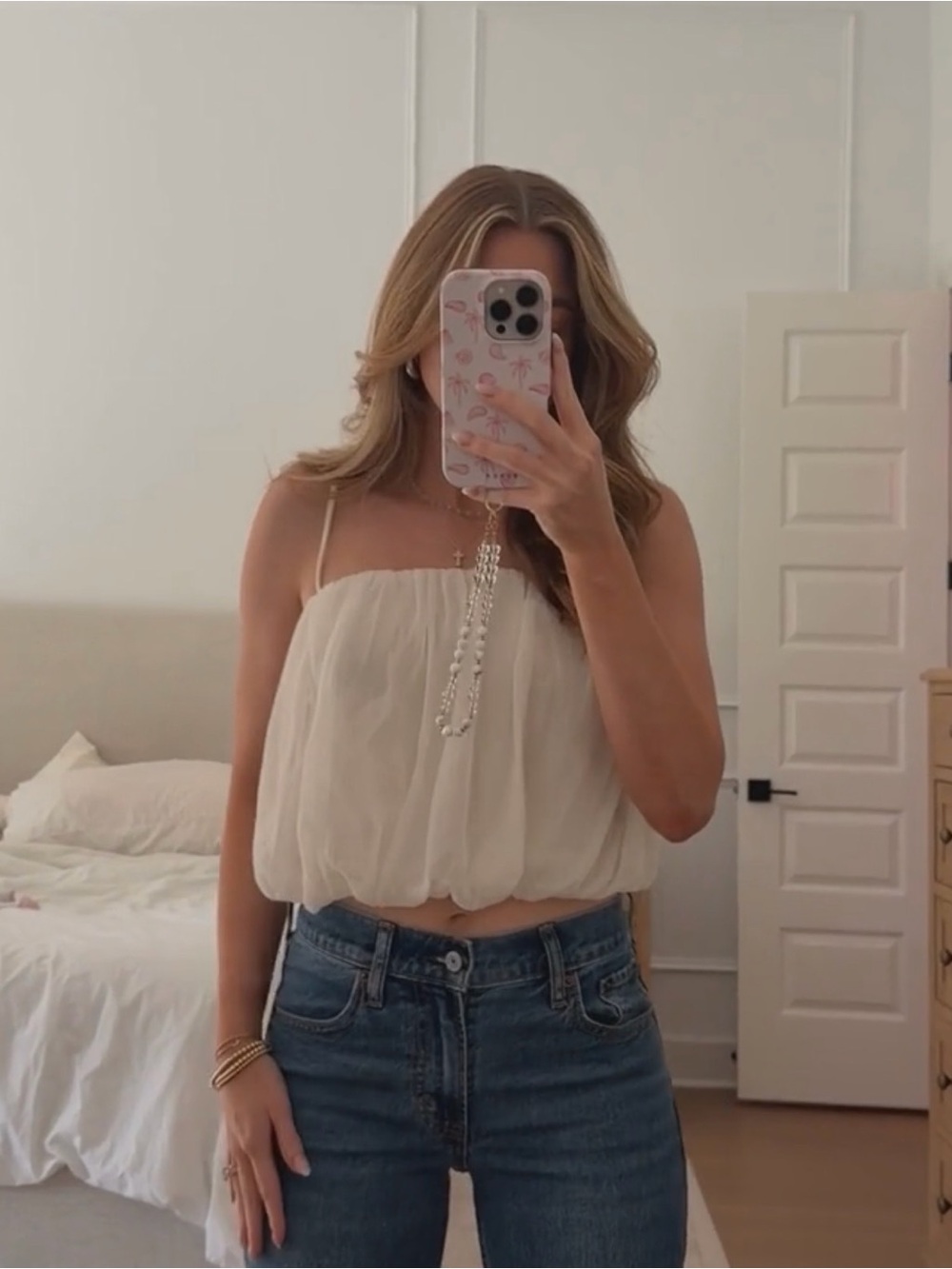 Womens crop bubble hem top